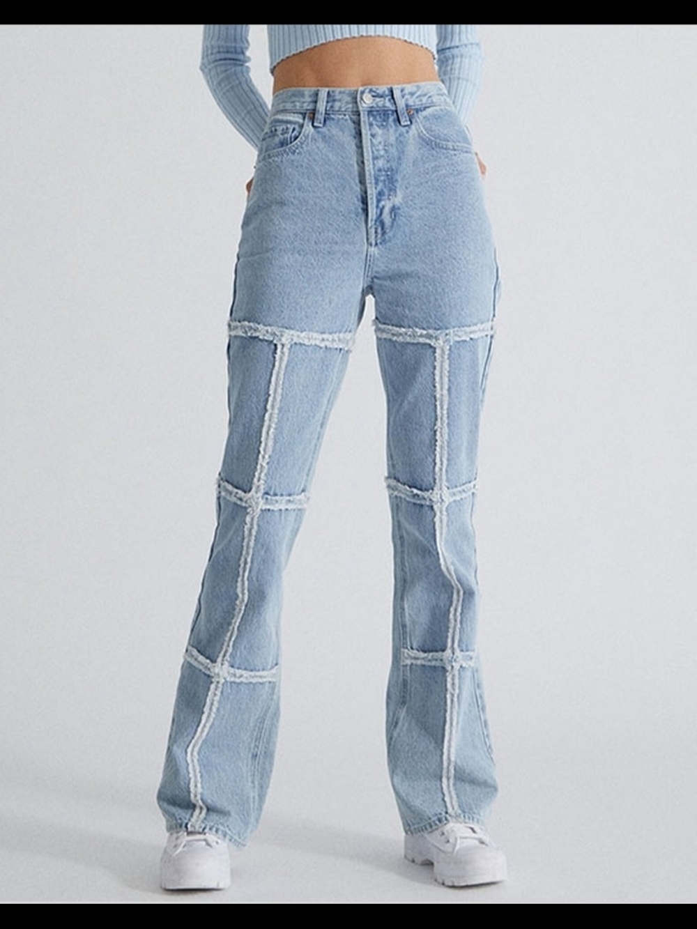 PacSun Eco Frayed High Waisted Patchwork Bootcut Jeans - Light Wash Size 29